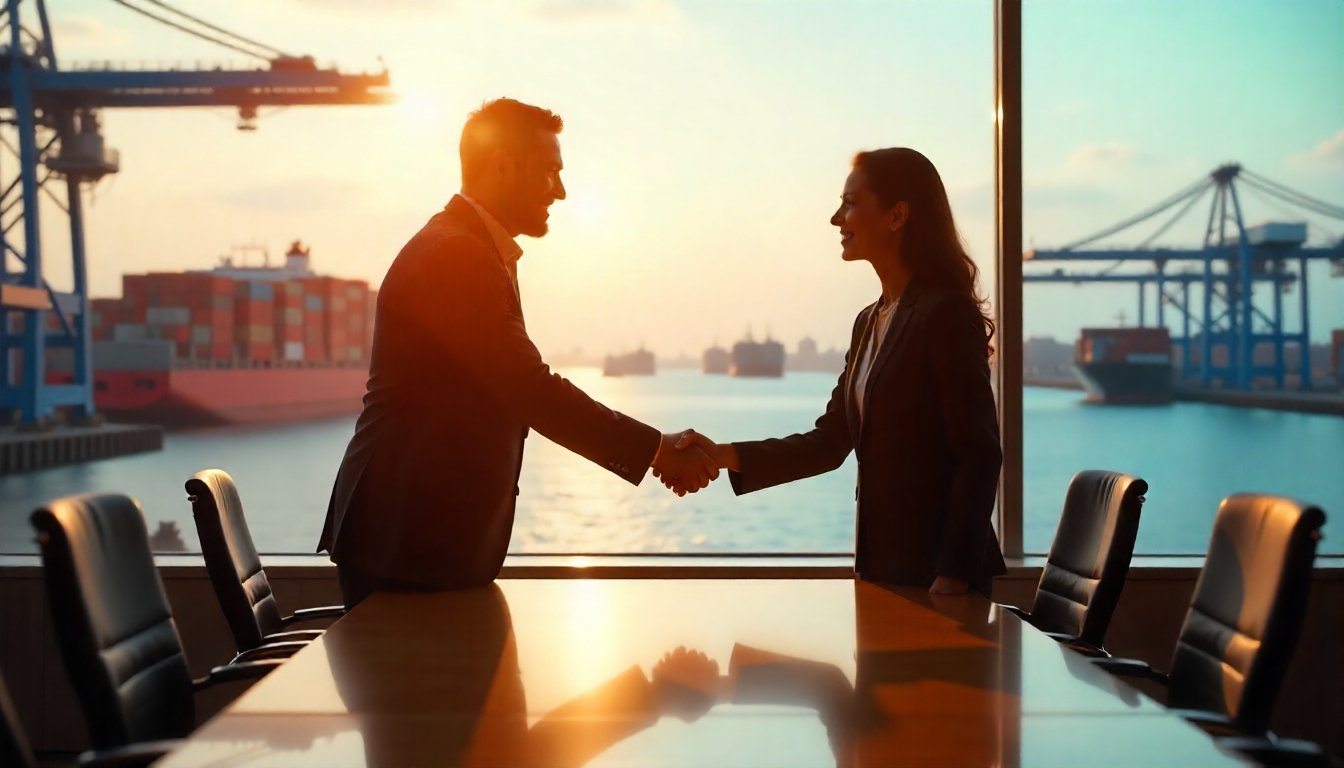 Apretón de manos en entorno industrial